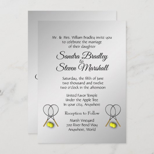 Thème Mariage de tennis Invitations Argent (Devant / Derrière)