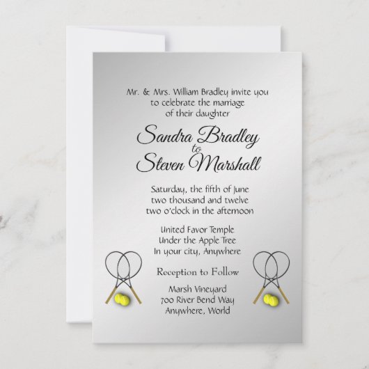 Thème Mariage de tennis Invitations Argent (Devant)