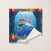 Thème marin Plongée avec Dauphin Poisson Corail Re (Gant de toilette)