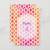 Thème marocain rose et orange numéro de table (Devant / Derrière)