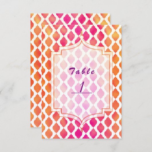 Thème marocain rose et orange numéro de table (Devant / Derrière)