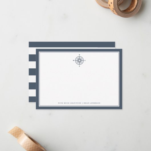 Thème Nautique | Carte pour notes d'ardoise Rose C (Devant/Arrière en situation)