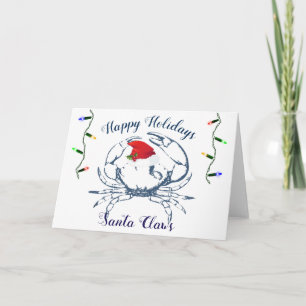 Thème nautique Crabe Carte de vacances Père Noël C