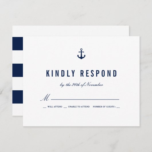 Thème nautique Gras Stripes Marine RSVP (Devant / Derrière)