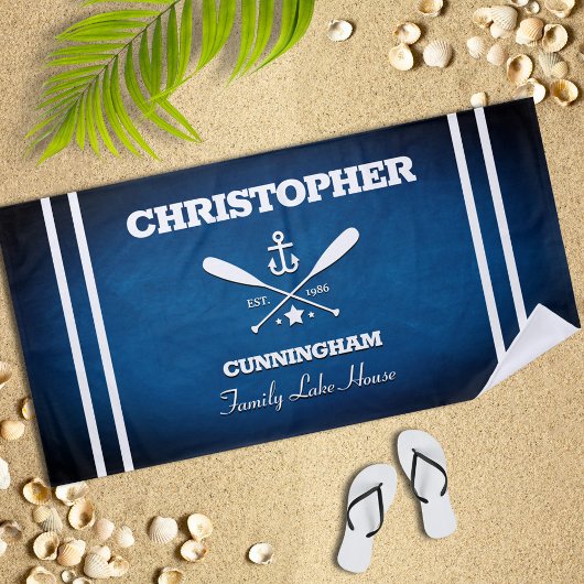 Thème nautique Marine Blue Stripes Beach Serviette