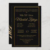 Thème noir et or Quinceanera invitation (Devant / Derrière)