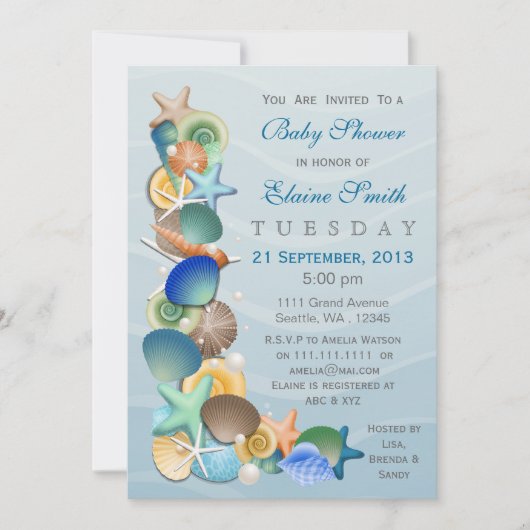 thème océanique Baby shower bleu Invitations (Devant)