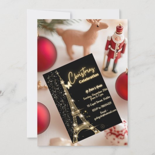 Thème Or Tour Eiffel - Invitation de Noël (Devant)