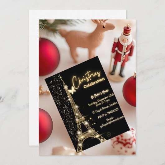 Thème Or Tour Eiffel - Invitation de Noël (Devant / Derrière)