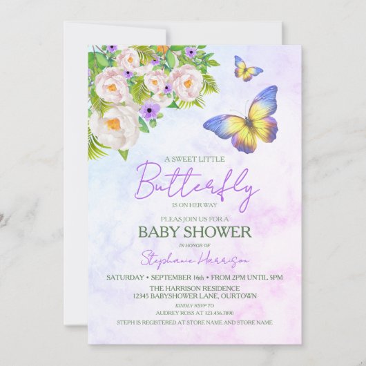 Thème Papillon Bébé Douche Invitations (Devant)