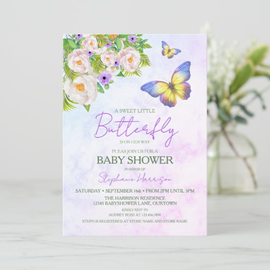 Thème Papillon Bébé Douche Invitations (Debout devant)