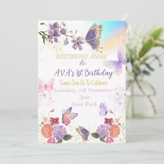 Thème Papillon Invitation Anniversaire (Debout devant)