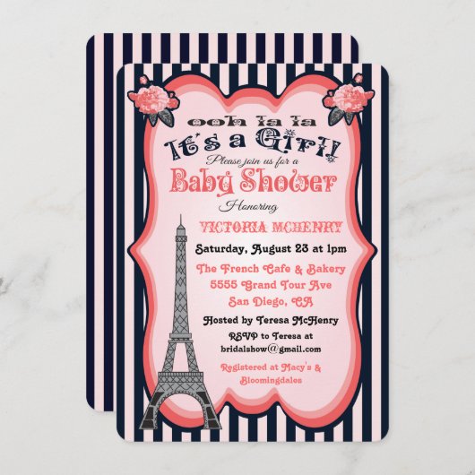 Thème Paris Baby Shower Invitations (Devant / Derrière)