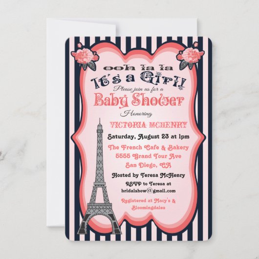 Thème Paris Baby Shower Invitations (Devant)