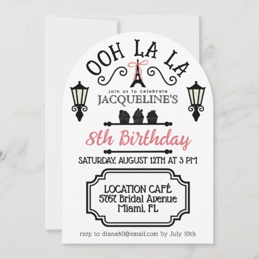 Thème Paris Filles Invitation Anniversaire (Devant)