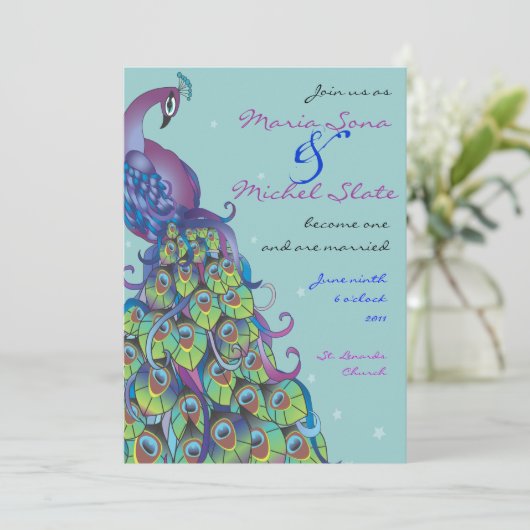 Thème Peacock Invitation clair Bleu (Debout devant)