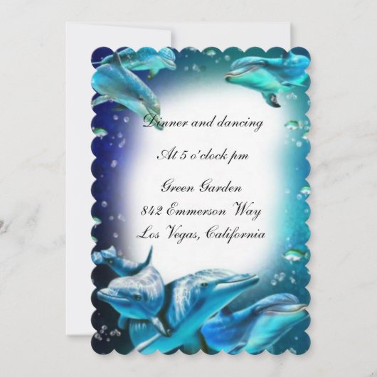 Thème Plage Dolphin Mariage Réception Invitation (Devant)