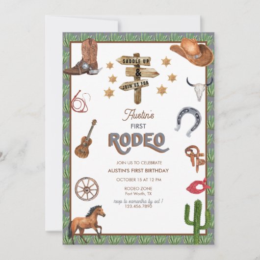 Thème Rodeo | 1er anniversaire Invitations (Devant)