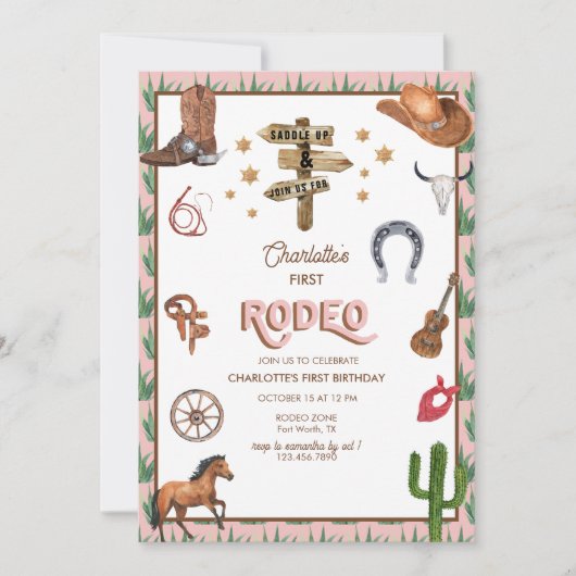 Thème Rodeo | 1er anniversaire Invitations (Devant)