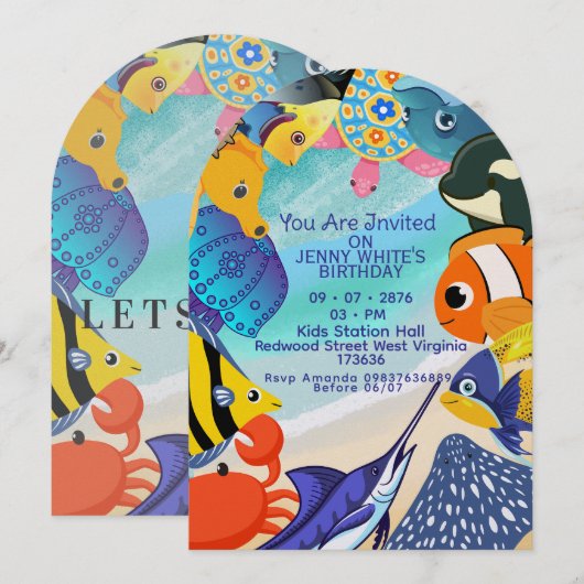 Thème sous-marin | Invitation Poisson  (Devant / Derrière)