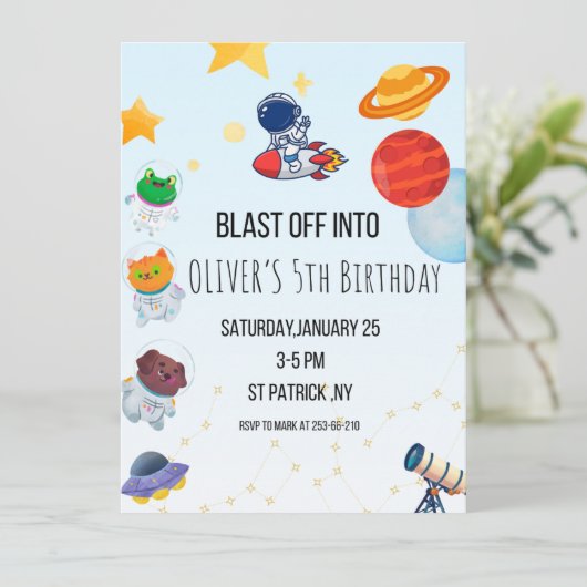 Thème spatial Décollage , Invitation à une fête d' (Debout devant)