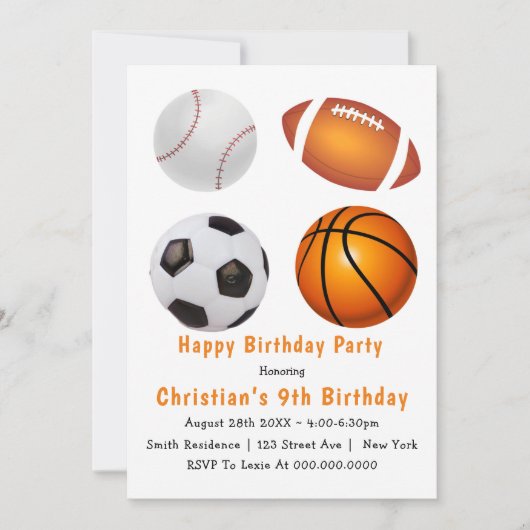 Thème Sport 9e anniversaire Invitations (Devant)