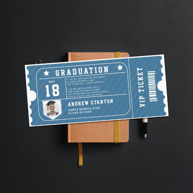 Thème Sport Blue Photo Graduation Invitation (graduation invitation high school senior boy sports themed blue white ticket)