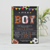 Thème Sport Chalkboard Baby Boy Shower Invitation (Debout devant)