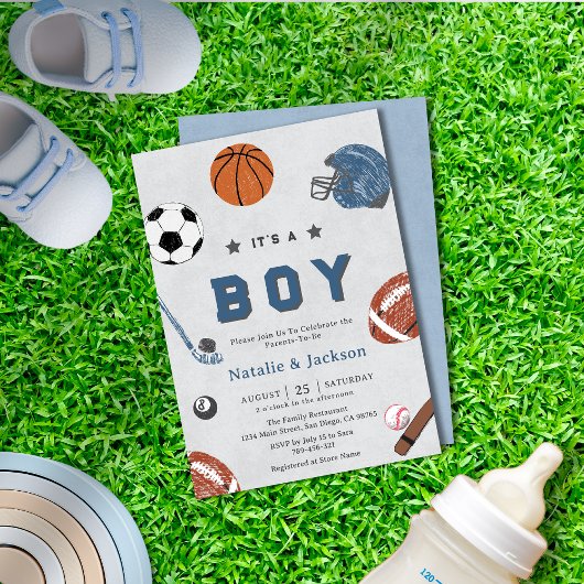 Thème Sport gai Baby Boy Shower Invitation