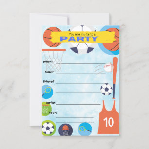 thème sportif, invitation à la fête d'anniversaire