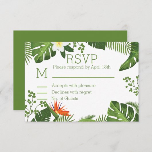 Thème tropical Botanique RSVP Mariage (Devant / Derrière)