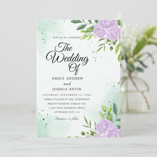 thème vert et invitation à un mariage violet (Debout devant)