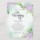 thème vert et invitation à un mariage violet (Devant / Derrière)