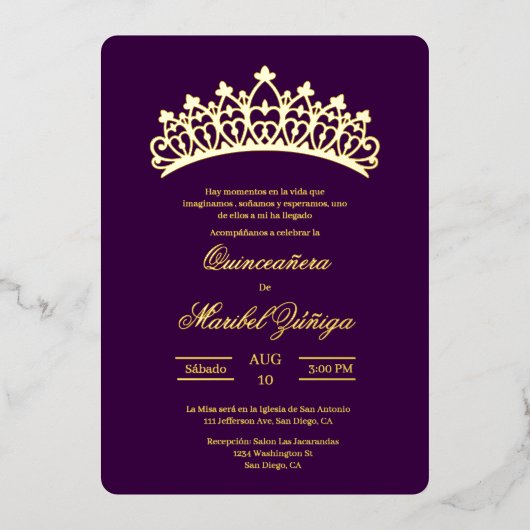 Thème violet Quinceanera Foil Invitation (Recto)