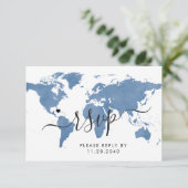 Thème Voyage Carte du monde bleu carte RSVP (Debout devant)