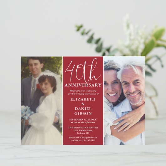 Then And Now 2 Foto 40ste Huwelijksverjaardag Kaart (Staand voorkant)
