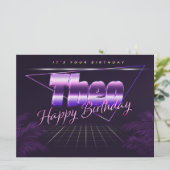 Theo Nom Prénom lila retro Carte Anniversaire (Debout devant)