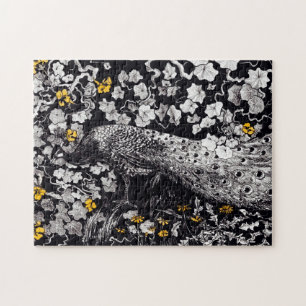 Theo Van Hoytema Retro Peacock Clip Art Black en Legpuzzel