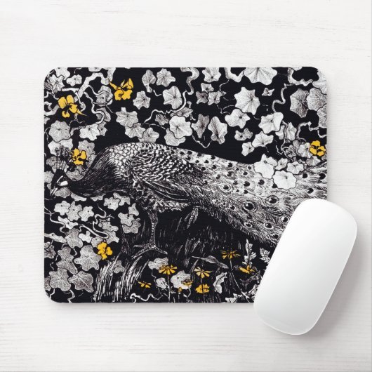 Theo Van Hoytema Retro Peacock Clip Art Black en Muismat (Met muis)