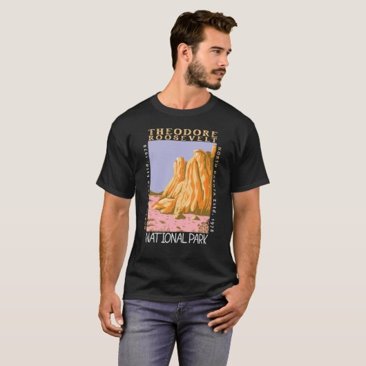 Theodore Roosevelt National Park Retro Distress T-shirt (Voorkant volledig)
