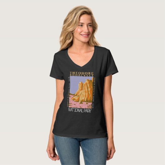 Theodore Roosevelt National Park Retro Distress T-shirt (Voorkant volledig)