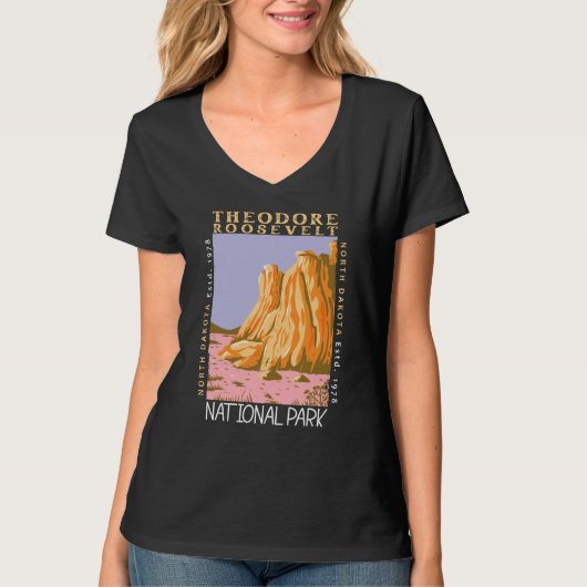 Theodore Roosevelt National Park Retro Distress T-shirt (Voorkant)