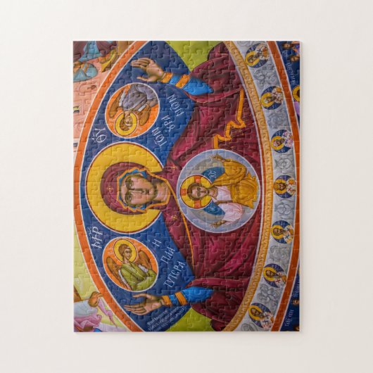 Theotokos en Christus Kind met Engelen Icoon Legpuzzel (Verticaal)