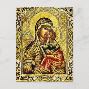 Theotokos en het Christuskind  gouden Lijst Briefkaart
