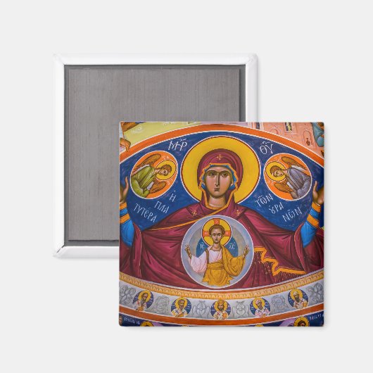 Theotokos en het Christuskind met engelen Icoon Magneet (Voorkant / Achterkant)