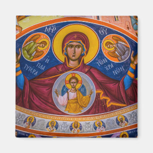 Theotokos en het Christuskind met engelen Icoon Magneet