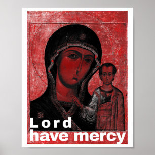 Theotokos icoon Heer Heb Medelijden Sticker Poster