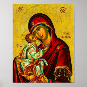 Theotokos Maagd Maria en Christus Kind Icoon Afdru Poster