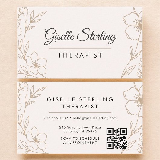 Therapeut Botanische QR Code Blush Elegant Visitekaartje
