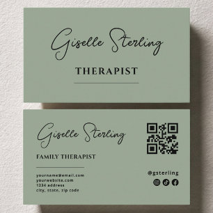 Therapeut Psycholoog Sage Green QR-code Visitekaartje
